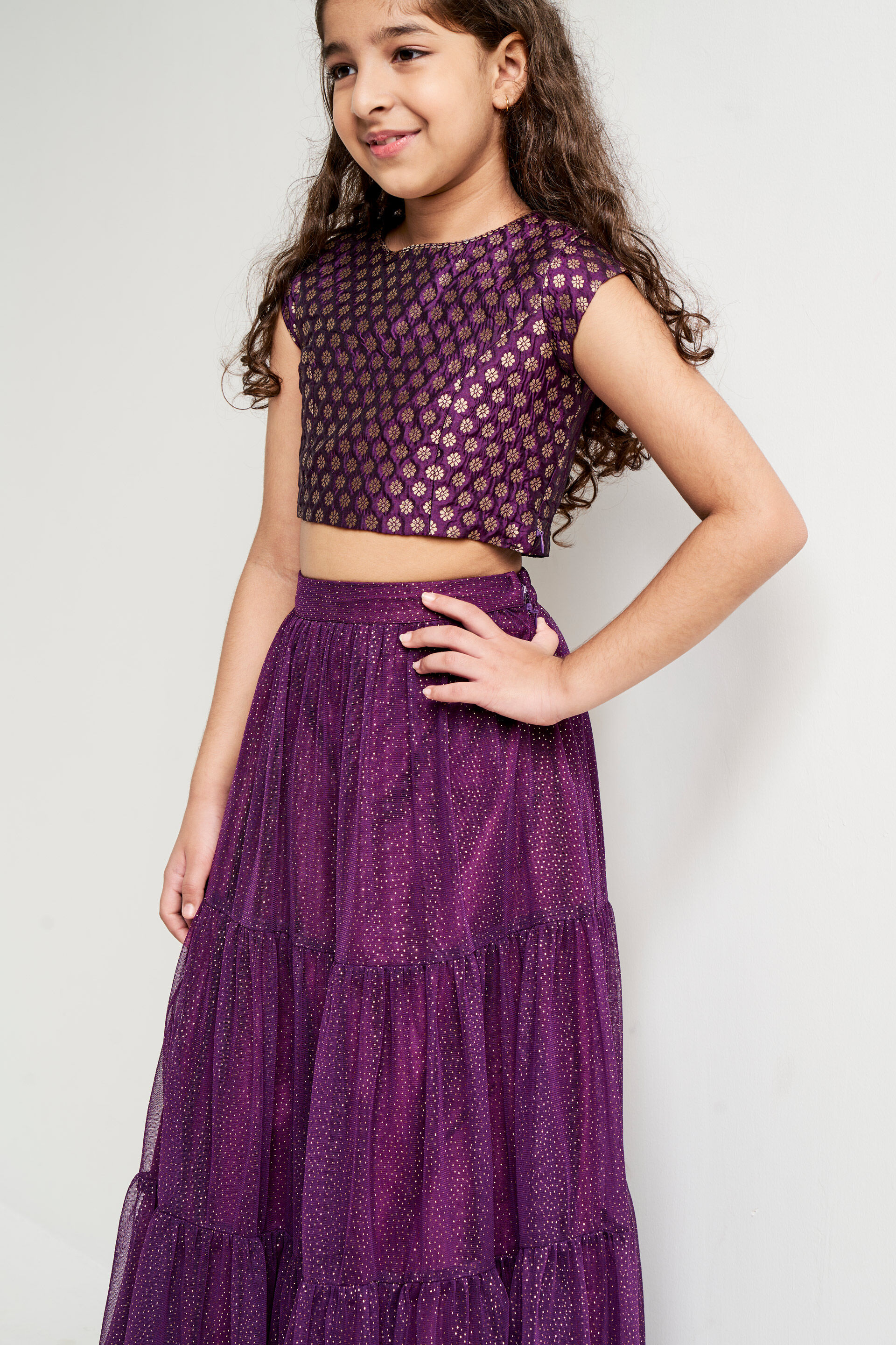 Purple Brocade Flared Suit, Purple, image 4